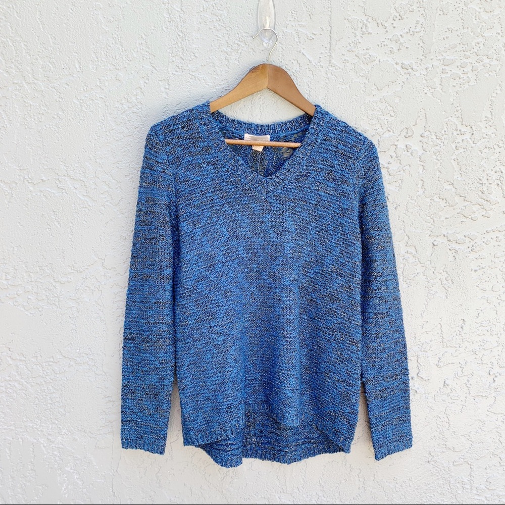 Holiday Metallic Blue Chunky Knit Sweater Sz M